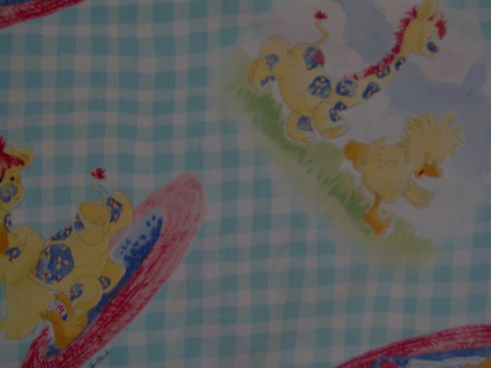 Little Suzy's Zoo Witzy Patches on Blue Gingham KIDS COTTON SEWING FABRIC FAT EIGHTH F8 F8TH