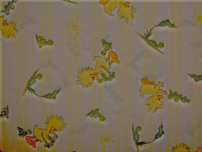 BOLT END! Little Suzy's Zoo Witzy Teter & Toter on Yellow Stripes KIDS COTTON FABRIC LAST PIECE