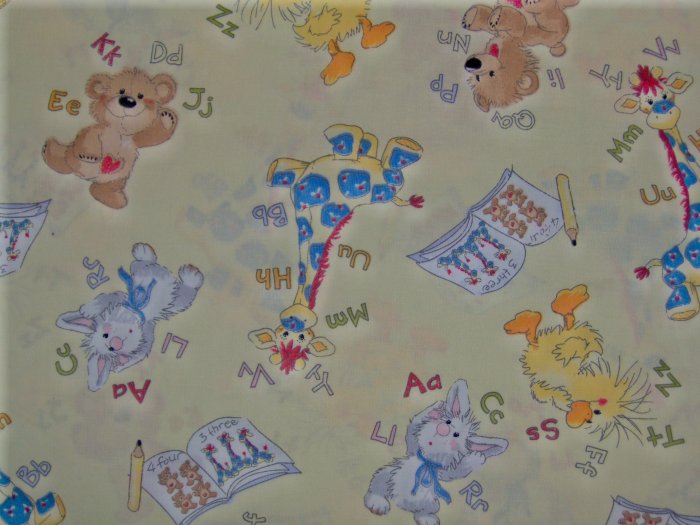 LAST 1! Little Suzy's Zoo Yellow ABC 123 Character Toss Cotton Flannel Fabric Fat Eighth F8 F8th