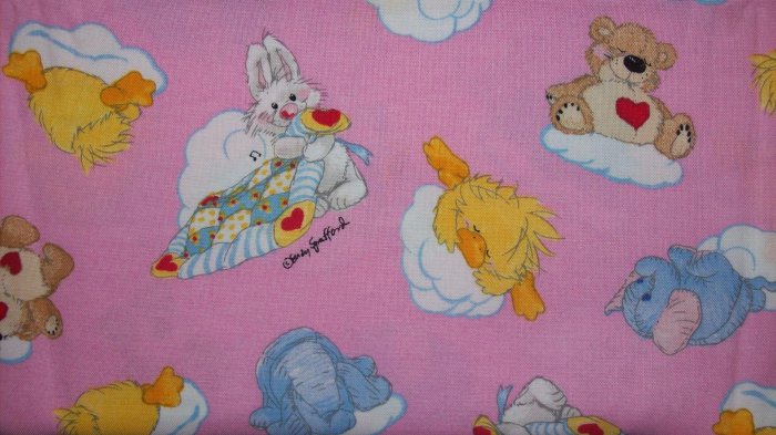 LAST 1! Little Suzy's Zoo Characters Sleeping on Clouds on Pink Kids Fabric Fat Quarter FQ