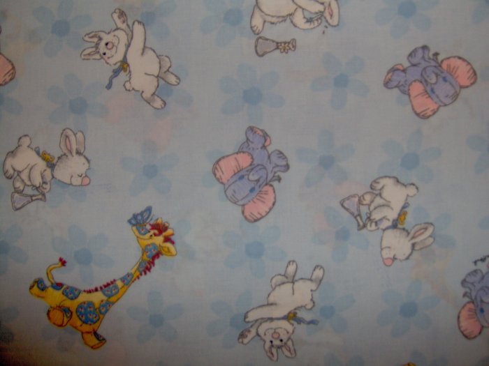 Little Suzy's Zoo Witzy Patches Boof Toss on Blue Daisies Cotton Fabric A E Nathan BTY By the Yard