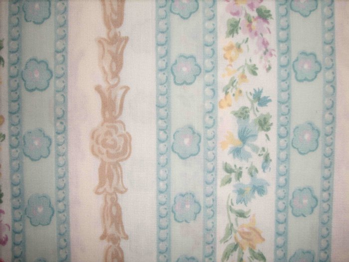 BTY SALE! Blue & Tan Floral Stripe Poly Cotton Home Decor or Curtain Fabric