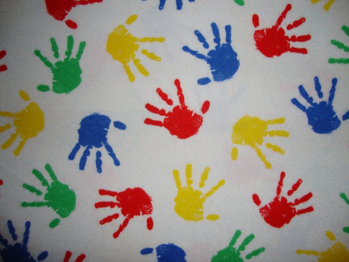 Primary Color Hand Prints on White Cotton Flannel Fabric Fat Quarter FQ
