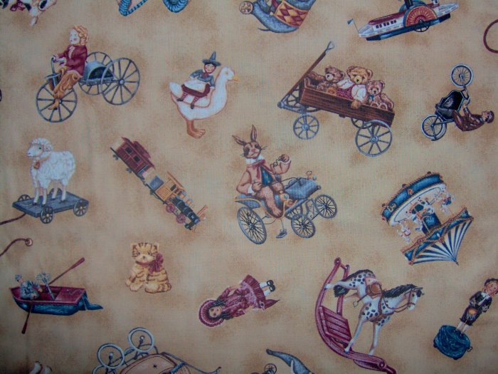 SALE! Country Hearts Toy Shoppe Toss on Tan Cotton Fabric by Timeless Treasures Fat Eighth F8 F8th
