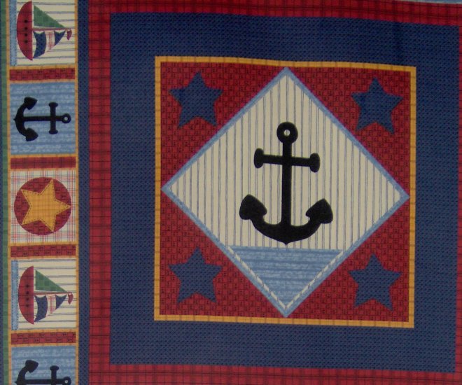 Nautical Baby Anchor Quilt Block Cotton Kids Fabric Fat Quarter FQ Panel