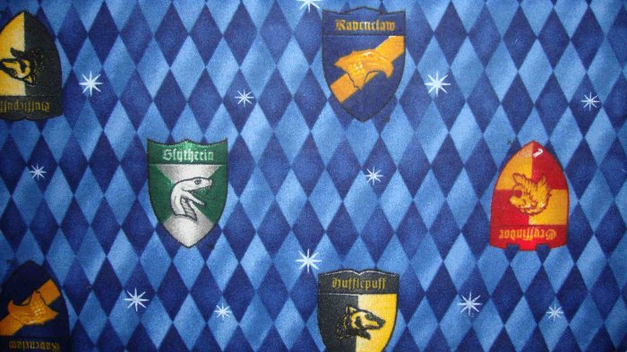 Harry Potter Shields on Blue Diamonds Cotton Flannel Fabric Fat Eighth F8th F8