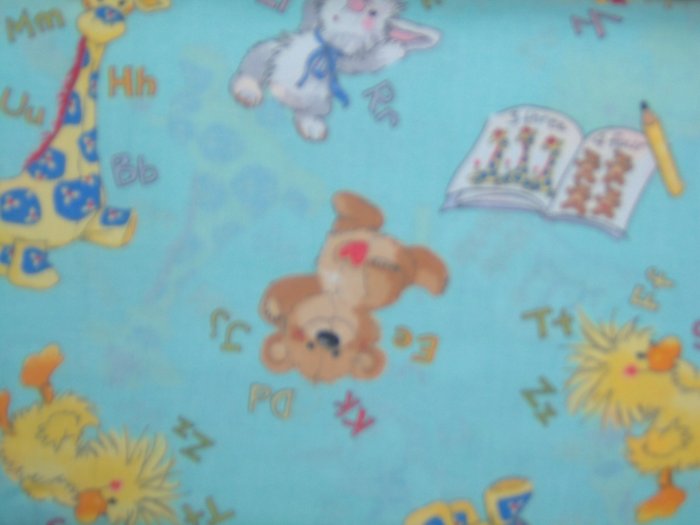 1 7/8+ Yard Little Suzy's Zoo Green ABC 123 Character Toss Cotton Fabric LAST PIECE