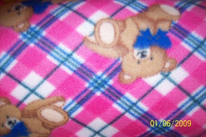 Mountain Top Teddy Bears on Pink and Blue Plaid 60" Polyester Fleece Kids Fabric