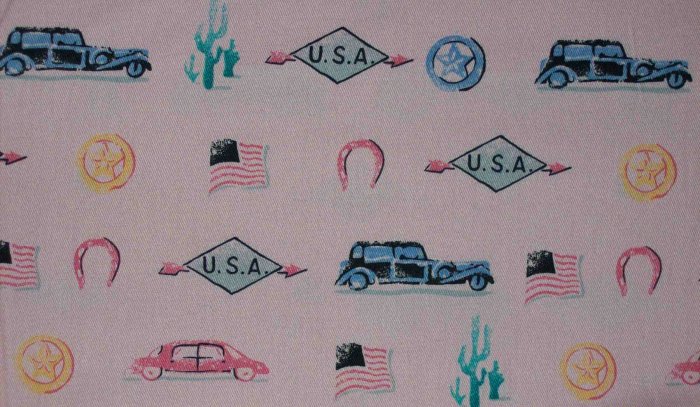 BTY 60" Golden D'or Route 66 USA Vintage Retro Auto Pink Fabric