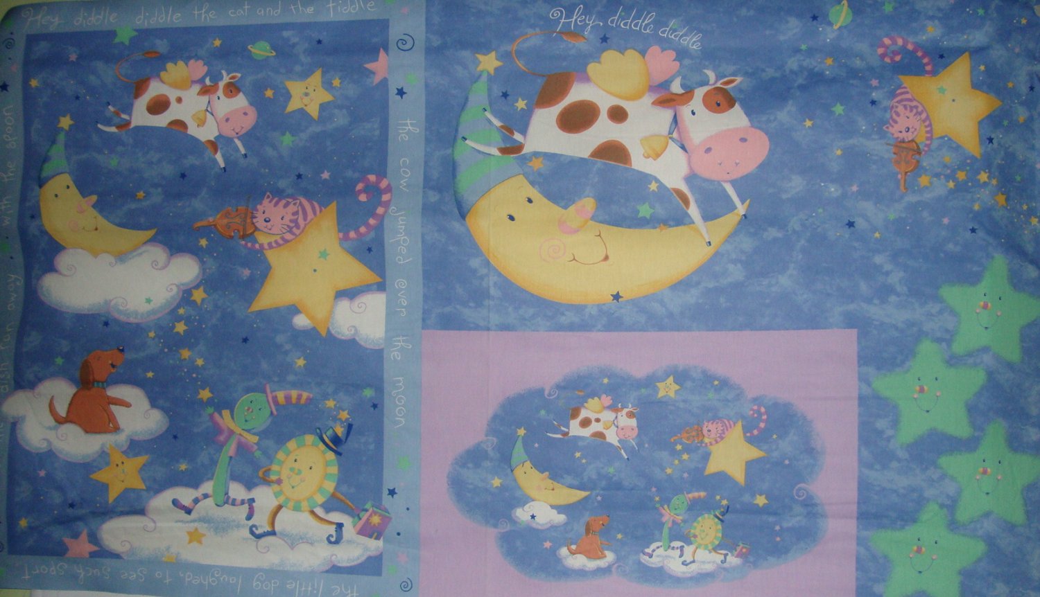 Hey Diddle Diddle Cat and Fiddle Wall Hanging 60" Fabric Panel