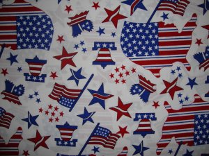8" Americana Stars & Stripes Map Flag Bell on White Fabric by Oakhurst Textiles