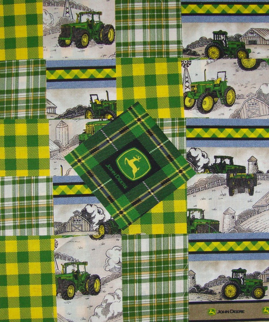 John Deere Tractor Green Yellow 4" Fabric Charms Squares Quilt Blocks