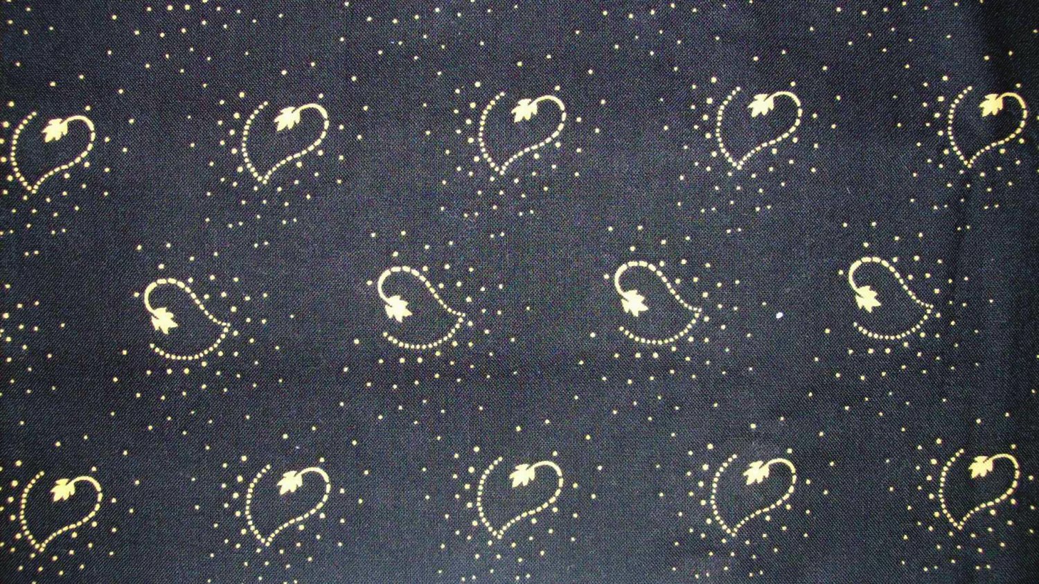 1 1/4 Yard Chanteclaire Black Beauties Yellow Hearts Cotton Fabric Bolt End