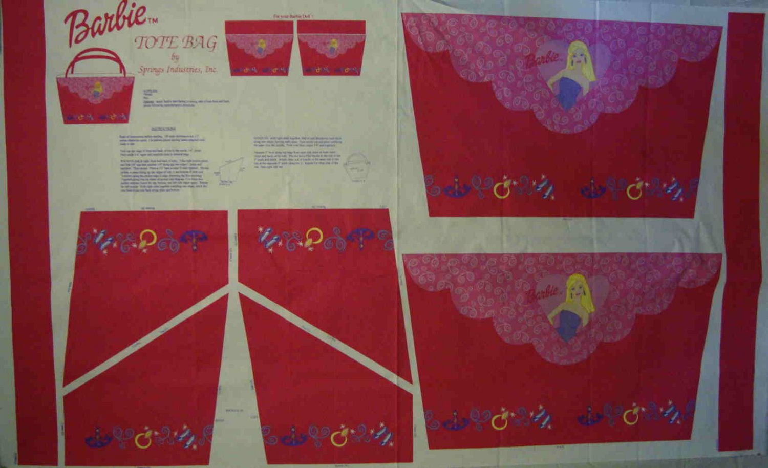 Mattel Barbie Tote Bag Purse Canvas Fabric Panel LAST ONE!