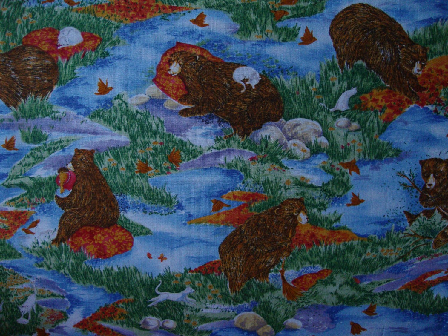 FQ Scholastic Quiltmaker's Gift Bear & Cat Scenic Fabric Fat Quarter by Benartex