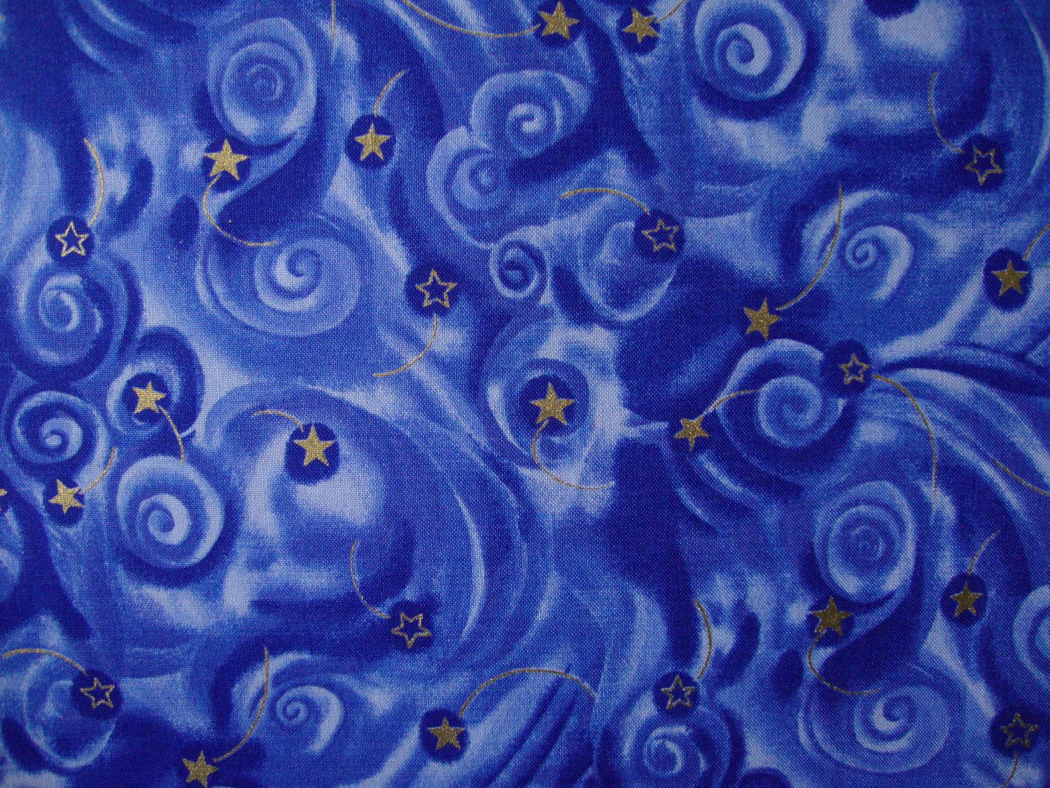 F8 Pegasus Gold Stars on Blue Swirls Mystical Cotton Fat Eighth F8th by Fabric Visions