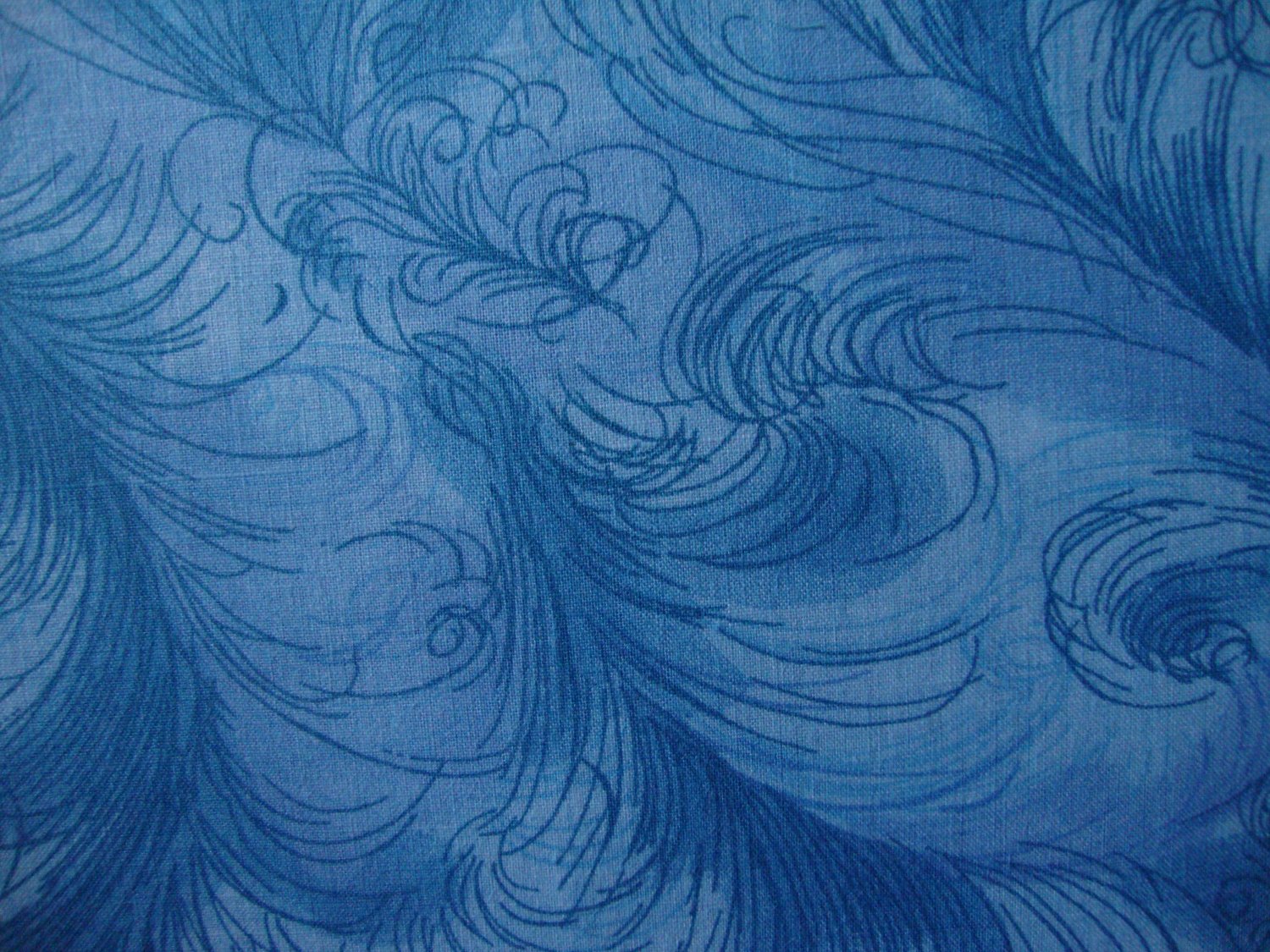 8 1/2" Light Medium Blue Feathery Swirls Cotton Fabric Bolt End