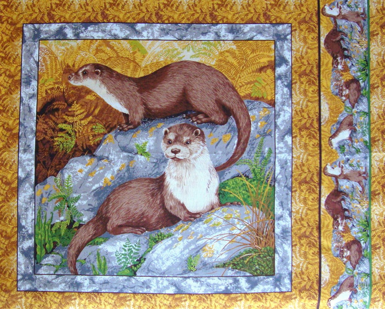 FQ Makower River Bank Otters Pillow Quilt Block Cotton Fabric Fat Quarter
