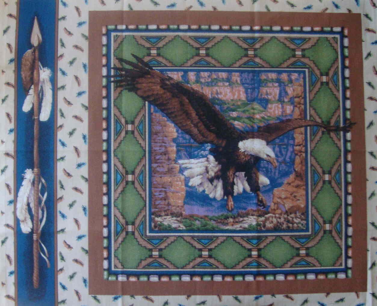 FQ Sacred Wings Eagle Pillow Quilt Block Cotton Fabric Fat Quarter