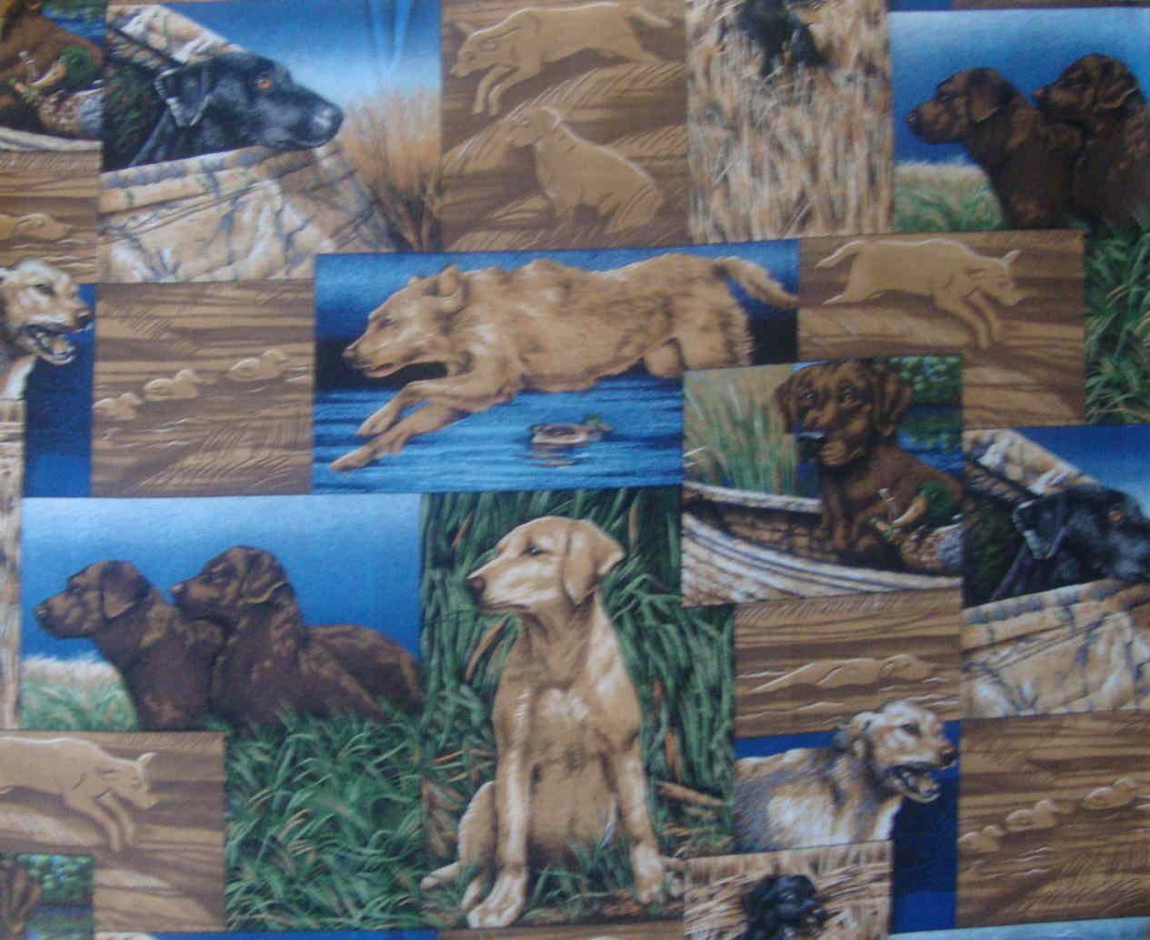 FQ A Dog's Life Labs Duck Hunting Patches Quilt Block Cotton Fabric Fat Quarter