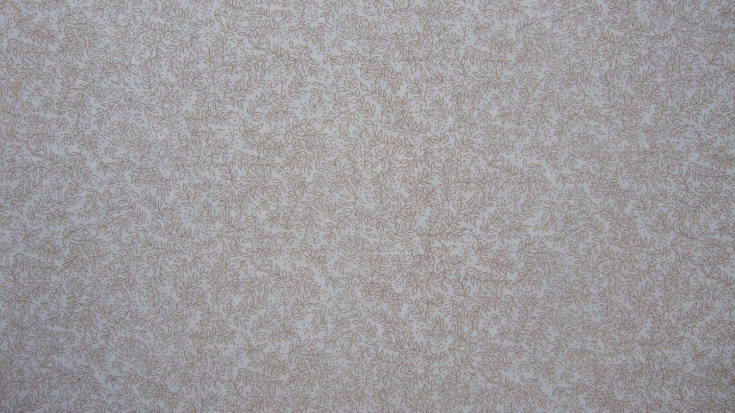 3/4 Yard Tan Feathery Leaves Allover on Cream Cotton Fabric Bolt End
