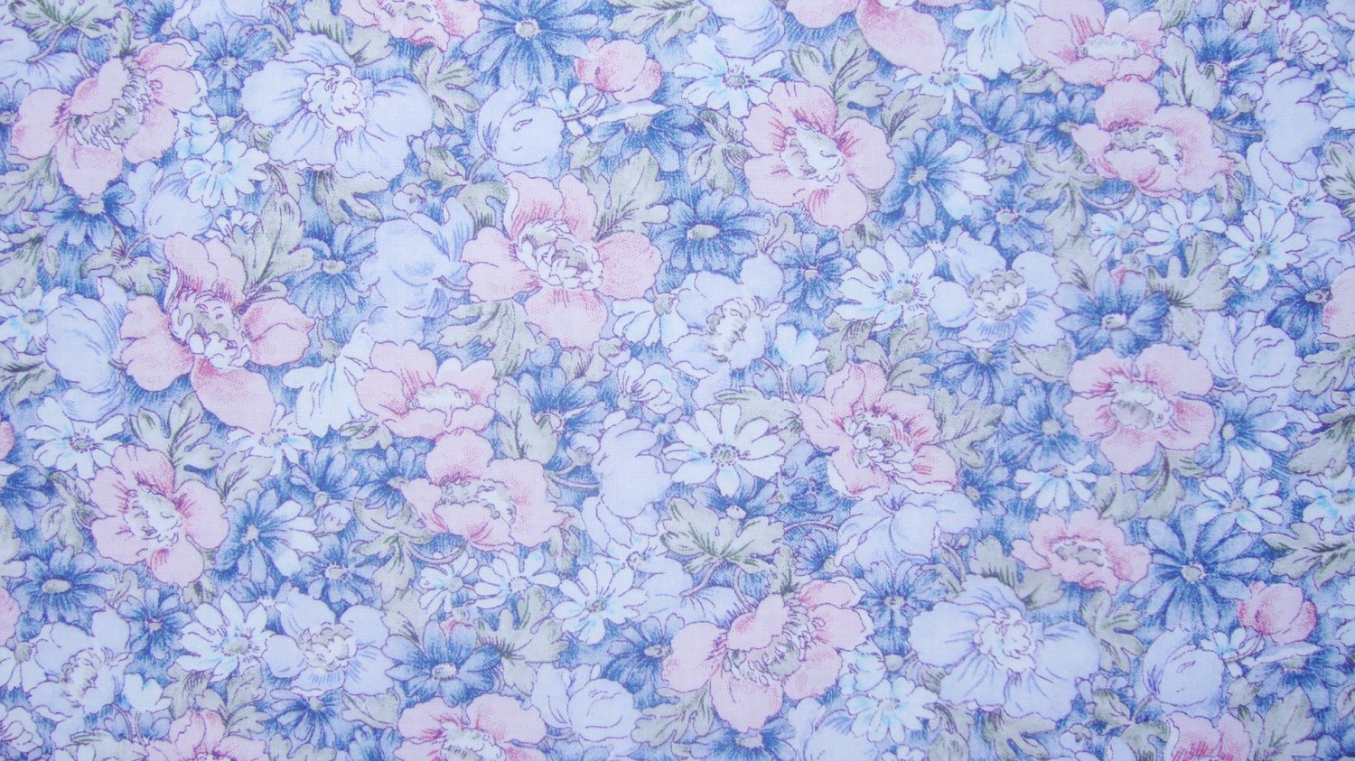 1/3 Yard Pink & Blue Flowers Allover Fabric Bolt End