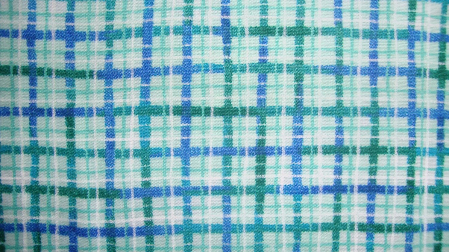 Green Blue & White Plaid Cotton Fabric Bolt End