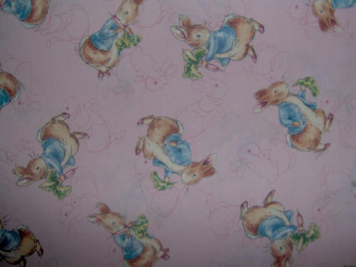 1 1/8+ Yard Beatrix Potter Peter Rabbit on Pink Toile Quilting Fabric Bolt End