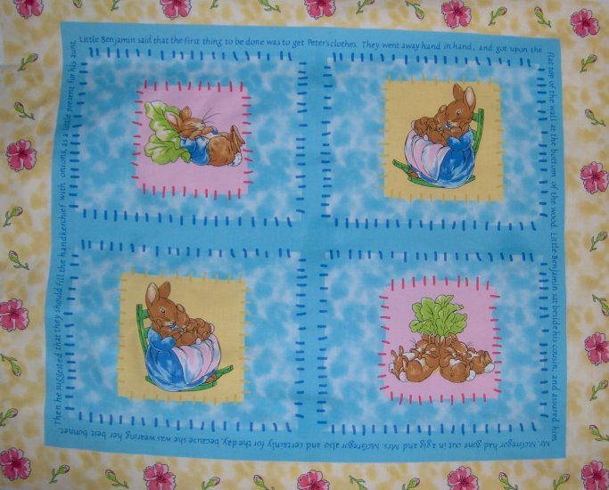 Beatrix Potter Peter Rabbit Quilt Top Wall Hanging Pillow Cotton Fabric Panel