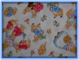 FQ Beatrix Potter Character Toss on White Cotton Fabric Fat Quarter