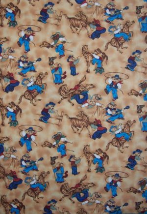 BTY Bears West Blue Cowboy Teddy Bear Playtime Scenes Cotton Kids Fabric By the Yard