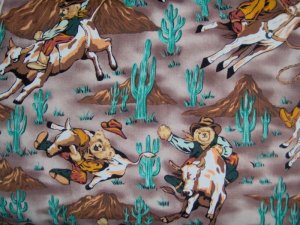 BTY Cowboy Western Teddy Bears West Green Rodeo Round-up Cotton Fabric By the Yard