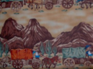 BTY Cowboy Western Teddy Bears West Blue Wagon Train Cotton Fabric By the Yard