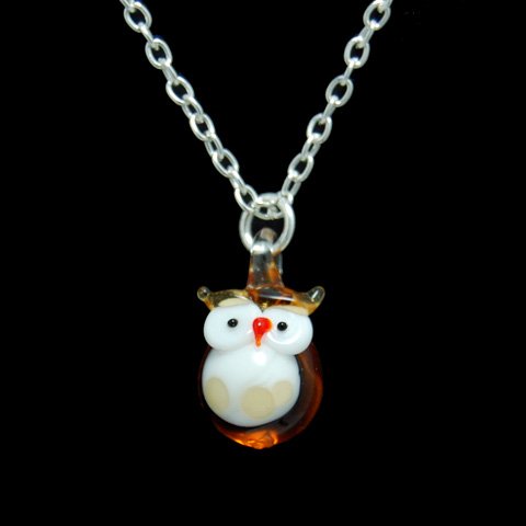 Happy Owl Lampwork Glass Pendand Necklace