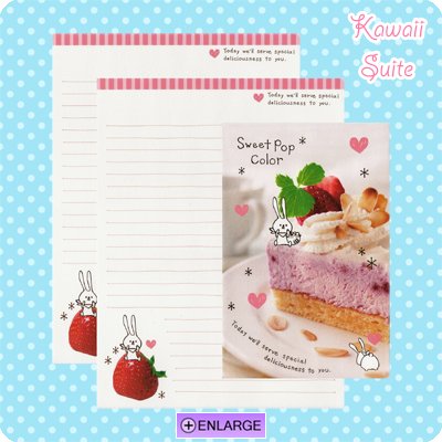 Sweet Pop Color *Strawberry Cake* Letter Set by Kamio Japan - Strawberries, bunny, kawaii