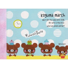 Mind Wave *Koguma March* Mini Memo Pad Kawaii Bears, Cupcakes, Desserts, Candies, Sweets