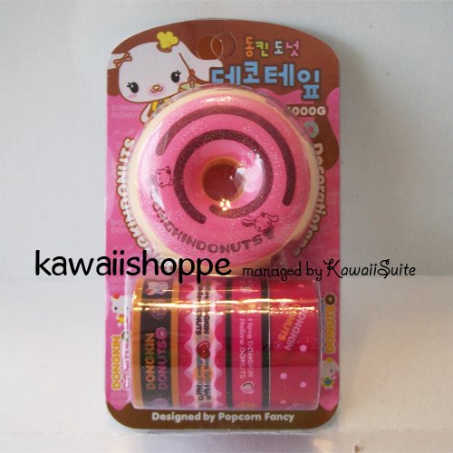 (S1) Kawaii Dongkin Donuts 4 Deco Tapes 1 Tape Dispenser