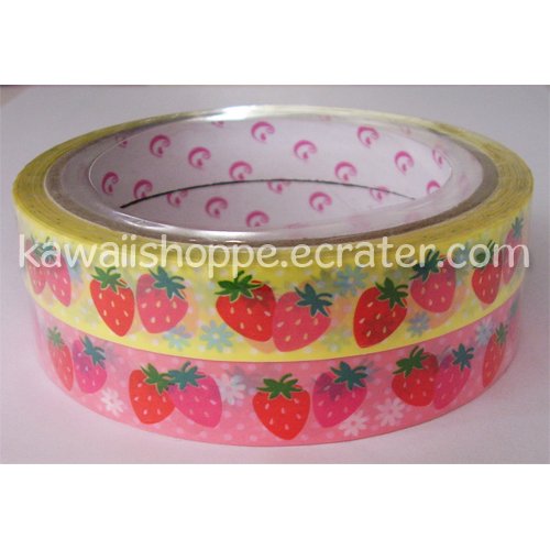 Strawberries 2 Rolls of Deco Tape - Kawaii Yellow Pink Strawberry Field Fruit Sweets Delicious