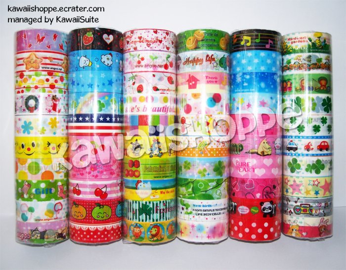 Wholesale Deco Tape 60 Rolls Music Anime Girls Clovers Food Strawberries Cherries Kawaii