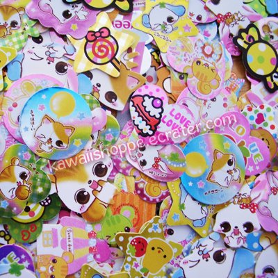 100 Sticker Flakes from Japanese Sticker Sacks (Lot A) CRUX Kamio Japan