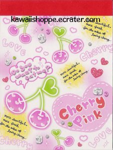 Q-Lia Cherry Pink Mini Memo Pad - Kawaii Pink Cherries Love