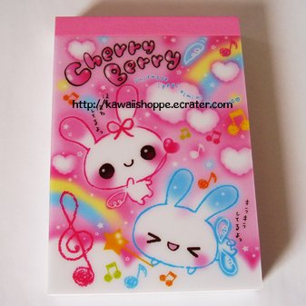 San-X Cherry Berry Mini Memo Pad - Kawaii Hearts Clouds Music Notes Clovers