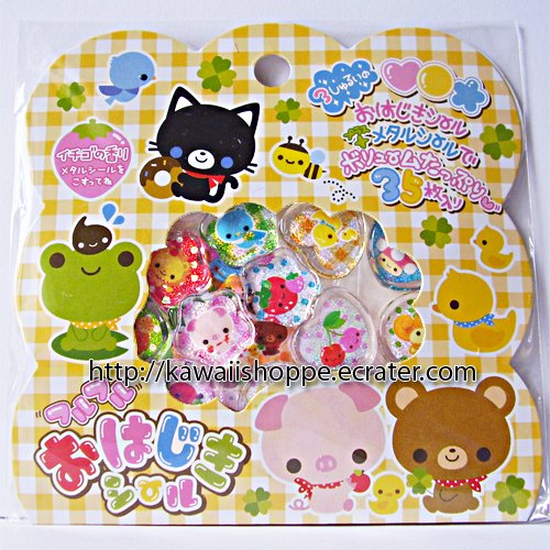 Q-lia Smile Pocket PVC Sticker Sack Kawaii Stickers Pig Cat Bear Frog Fruity