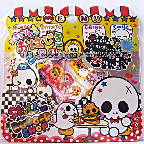 Pool Cool Skull's Burger Shop PVC Sticker Sack Kawaii Stickers Skulls Halloween Hamburger