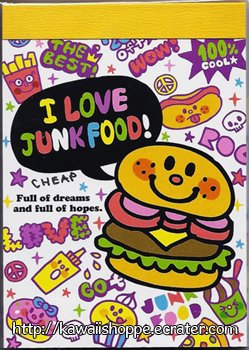 Kamio Japan I Love Junk Food Mini Memo Pad Kawaii Hamburgers Fast Foods Doughnuts Cupcakes