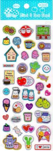 Mini Q Dot Coffee Cake and Cookies Sticker Sheet Kawaii Stickers Sweets Biscuits Tea Milk Ice Cream