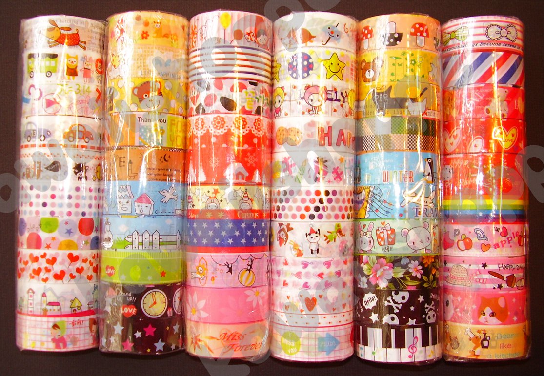 Wholesale Deco Tape 60 Rolls Bears Rabbits Kitties Cars Mushrooms Desserts Apples Hearts Kawaii