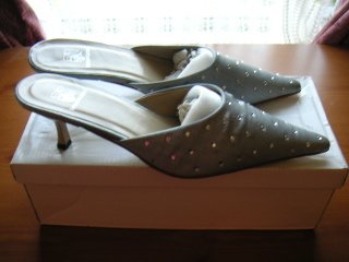 Formal Dressy Diamante Satin Silver Slip-ons Mules