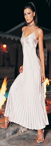 Long Pleated Satin Gown - White