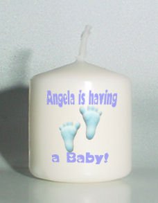6 Baby Shower Custom Favors Votive Candles Blue Footprints Personalized